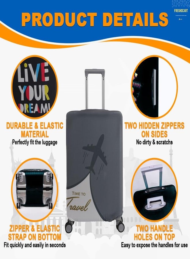 FreshDcart Luggage Dust Cover Stretchable, Waterproof & Scratch-Free, Durable Travel Bag Covers for Home and Travel- Universal Fit (Multicolor, Pack of 1) (TIME to Travel, Medium) - Image 3